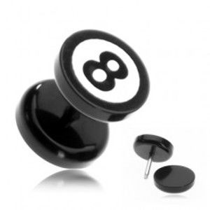 Kruhový akrylový fake plug - biliárová koule číslo "8"