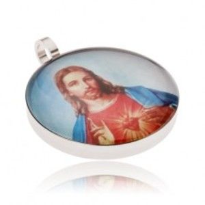 Okrouhlý ocelový medailon, Ježíš v červeno-modrém rouchu S46.12