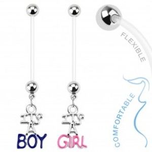 Piercing do bříška z bioflexu pro těhotné ženy, "IT'S A BOY", "IT'S A GIRL" SP36.05