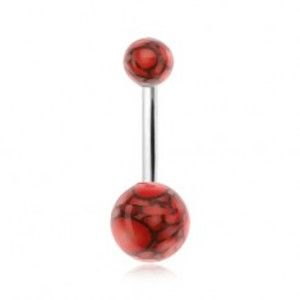 Piercing do bříška, akrylové kuličky s motivem červených bublinek N7.33