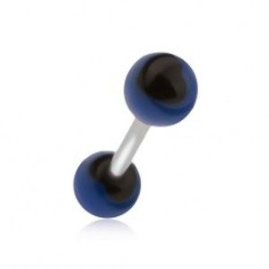 Ocelový piercing do jazyka, modrá kulička s černým srdíčkem SP09.30