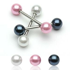 Piercing do jazyka s perleťovou kuličkou - Barva zirkonu: Růžová - P