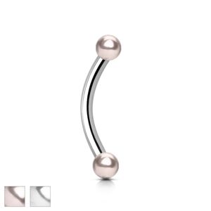 Piercing do obočí z oceli - dvě hladké kuličky s perleťovým povrchem - Velikost hlavičky: 4 mm, Barva zirkonu: Růžová - P
