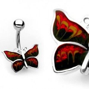 Piercing do pupíku - třpytivý motýl