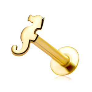 Piercing do rtu a brady z 9K žlutého zlata - motiv mořského koníka