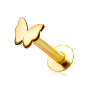 Piercing do rtu a brady z 9K žlutého zlata - plochý lesklý motýlek
