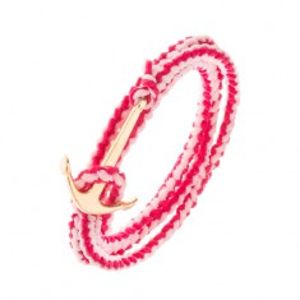 Pletený náramek na obtočení okolo ruky, růžová barva, lesklá lodní kotva Z35.13