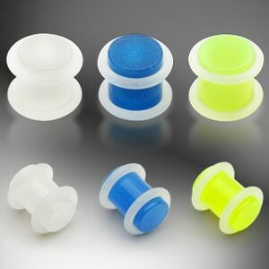 Plug do ucha UV svítící ve tmě, 2 O gumičky - Tloušťka : 5 mm, Barva piercing: Modrá