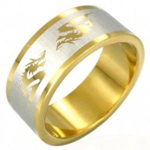 Pozlacený ocelový prsten - čínský drak B1.7