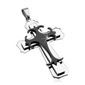 Přívěsek z chirurgické oceli - velký kříž, kombinace černé a stříbrné barvy G5.13