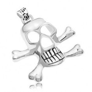 Přívěsek z chirurgické oceli - pirátská lebka, stříbrná barva Z46.17