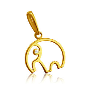 Přívěsek ze 14K žlutého zlata - obrys slona s chobotem, čirý zirkon