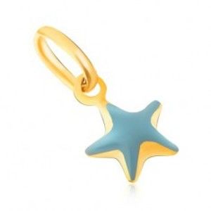 Přívěsek ze žlutého 9K zlata - třpytivá vypouklá modrá hvězda, glazura GG06.25