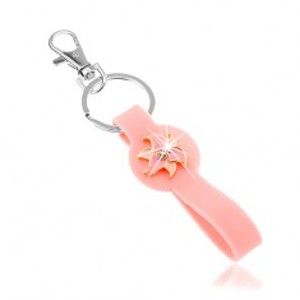 Přívěsek na klíče, silikonová část růžové barvy, blyštivý květ SP65.12