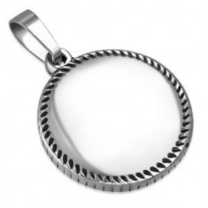 Přívěsek stříbrné barvy z oceli - kroužek s drobnými slzičkami po obvodu S08.18