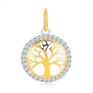Přívěsek v kombinovaném 14K zlatě - kruh se stromem života, blýskavé zirkony GG35.24