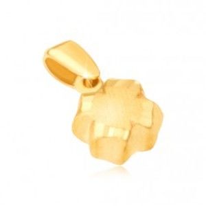 Přívěsek ve žlutém 14K zlatě - 3D čtyřlístek, saténový povrch, rýhované okraje GG13.41
