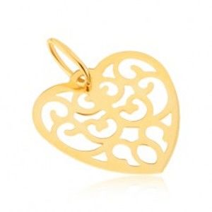 Přívěsek ve žlutém 14K zlatě - pravidelné vyřezávané srdce, ornamenty GG22.08