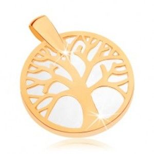 Přívěsek ve žlutém 9K zlatě - strom života v obrysu kruhu, perleťový podklad GG70.05