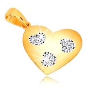 Přívěsek ve žlutém zlatě 585 - symetrické srdce se srdíčkovitými výřezy, zirkony GG15.52