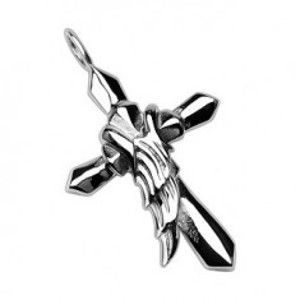 Přívěsek z chirurgické oceli - kříž s křídlem anděla G1.11