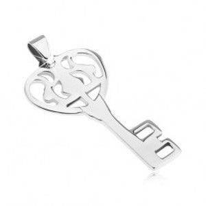 Přívěsek z oceli - lesklý zdobený klíč od srdce Y20.13