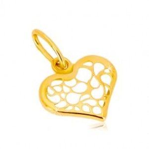 Přívěsek ze 14K žlutého zlata - symetrické srdce zdobené filigránem GG37.23