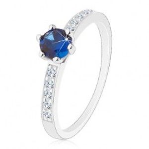 Prsten - stříbro 925, kulatý zirkon v tmavě modrém odstínu, transparentní linie J06.16