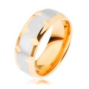 Prsten z chirurgické oceli, dvoubarevný - zlatý a stříbrný odstín, zářezy HH15.14