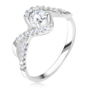 Prsten s čirým kamínkem, zakroucené linie, zirkonová ramena, stříbro 925 T22.10