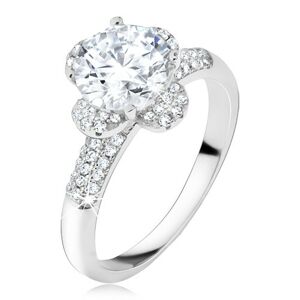 Prsten s čirým zirkonovým květem, kamínky v ramenech, stříbro 925 - Velikost: 57