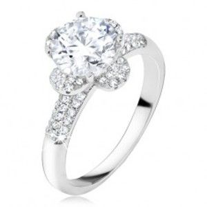 Prsten s čirým zirkonovým květem, kamínky v ramenech, stříbro 925 T24.7