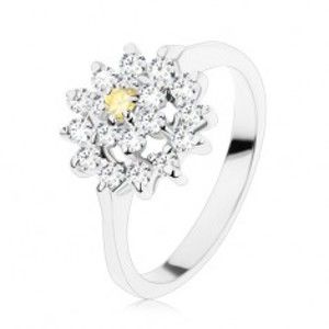Prsten s lesklými rameny, zirkonový květ ve žluté a čiré barvě, blýskavý kruh V07.05
