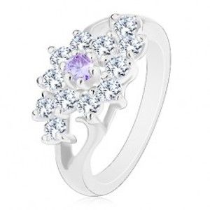 Prsten s lesklými rozdělenými rameny, čirý kvítek s fialovým středem R42.15