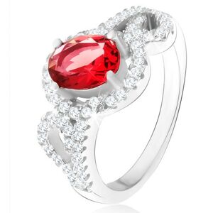 Prsten s oválným červeným zirkonem, poloviny obrysů srdcí, stříbro 925 - Velikost: 50