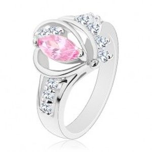 Prsten s rozdělenými zirkonovými rameny, velké růžové zrnko, obloučky R30.31