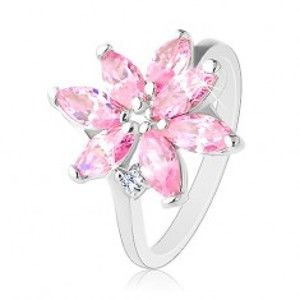 Prsten s úzkymi rameny, zářivý zirkonový květ růžové barvy, čirý zirkonek R32.10