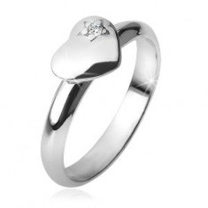 Prsten s vypouklým souměrným srdcem, hvězda, zirkon, ze stříbra 925 BB15.11