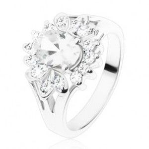 Prsten ve stříbrné barvě s rozdělenými rameny, průzračné zirkony V09.13