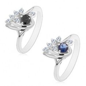 Prsten stříbrné barvy, asymetrická kapka s čirými a barevnými zirkony AC21.14