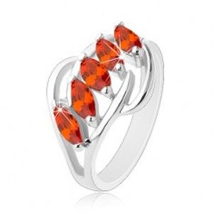 Prsten stříbrné barvy, lesklé obloučky, pás oranžových broušených zrnek AC24.04