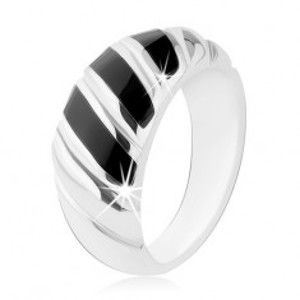 Prsten, stříbro 925, černý onyx, tři šikmé proužky, zářezy HH5.4