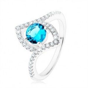 Prsten, stříbro 925, jasně modrý zirkon - kruh, špičaté zrnko - kontura HH7.14