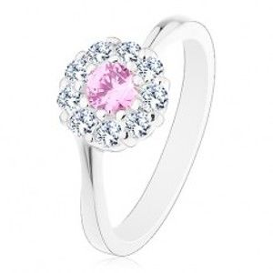 Prsten ve stříbrné barvě, růžovo-čirý zirkonový kvítek, lesklá ramena R43.29