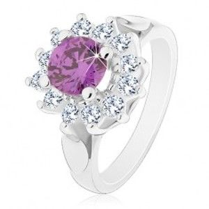 Prsten ve stříbrném odstínu, fialovo-čirý zirkonový květ, lístečky AC17.28