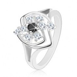 Prsten ve stříbrném odstínu, blýskavý zirkonový květ v asymetrickém obrysu R28.9