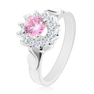 Prsten ve stříbrném odstínu, růžovo-čirý zirkonový květ, lesklé lístky G03.25