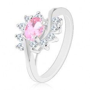 Prsten ve stříbrném odstínu, růžový zirkonový ovál, čiré oblouky AC15.31