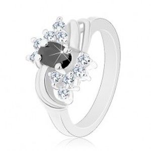 Prsten ve stříbrném odstínu s hladkými lesklými oblouky, černo-čiré zirkony G14.27