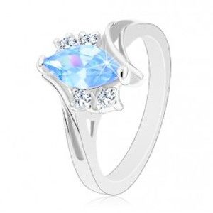 Prsten ve stříbrném odstínu se zahnutými rameny, modré zirkonové zrnko V01.16